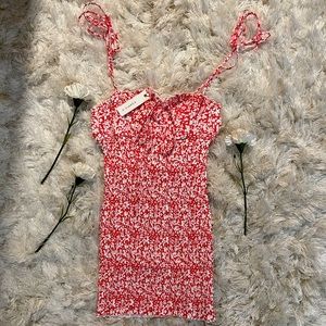 Red flower print dress